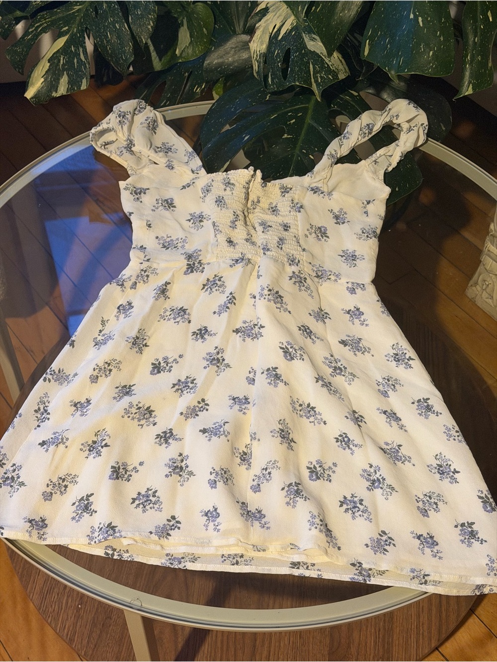 Reformation Cream Mini Dress with Blue Floral Print - Picture 2 of 4